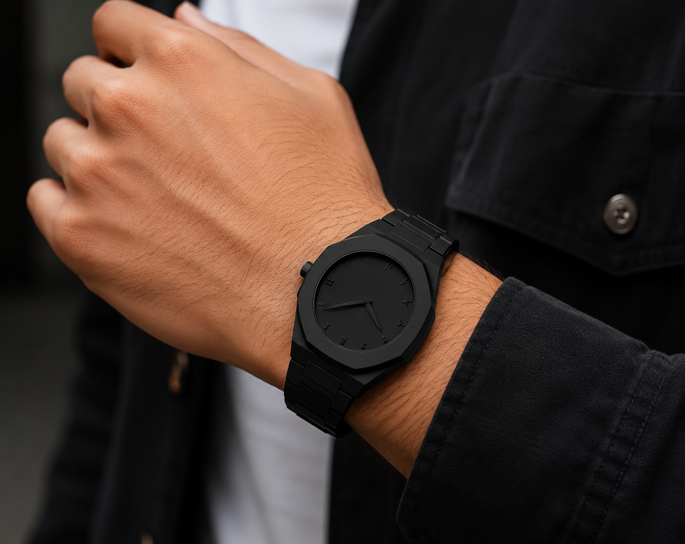 Aura Quartz Watch Black Lightweight Design Arabic Dial Black Aura Arabic Watch For Men Trendy Fiber Plastic Timepiece With Arabic Numerals