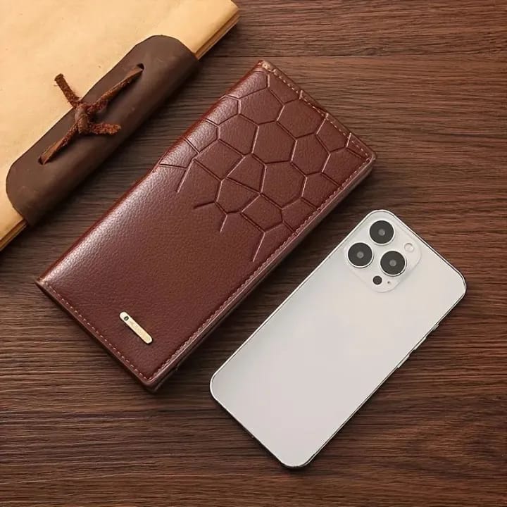 Premium Men’s Long Wallet with Geometric Pattern
