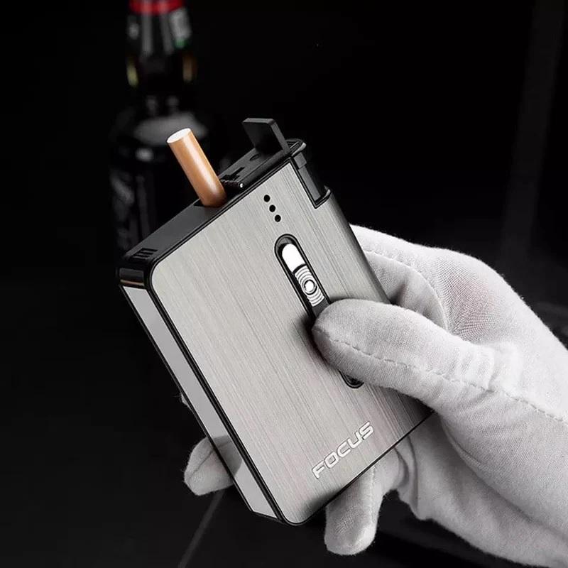 Focus Automatic Lighter Automatic Cigarettes Holder 10 Pcs Cigarette Case Portable Automatic Cigarette Holder Without Lighter Metal Cigarette Boxes Lighter Gadget For Men Multifunction Cigarette Holder