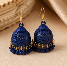 Matte Jhumka Earrings for Women – Traditional Bell Drop Earrings with Bead Tassels