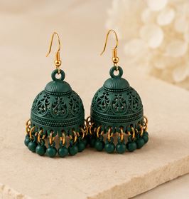 Matte Jhumka Earrings for Women – Traditional Bell Drop Earrings with Bead Tassels