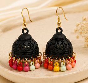 Matte Jhumka Earrings for Women – Traditional Bell Drop Earrings with Bead Tassels