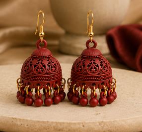 Matte Jhumka Earrings for Women – Traditional Bell Drop Earrings with Bead Tassels