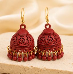 Matte Jhumka Earrings for Women – Traditional Bell Drop Earrings with Bead Tassels