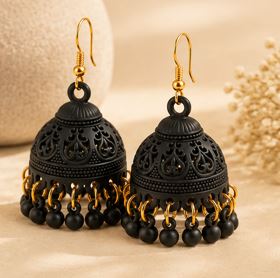 Matte Jhumka Earrings for Women – Traditional Bell Drop Earrings with Bead Tassels