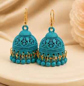 Matte Jhumka Earrings for Women – Traditional Bell Drop Earrings with Bead Tassels