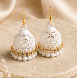 Matte Jhumka Earrings for Women – Traditional Bell Drop Earrings with Bead Tassels