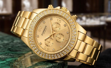 FORMAN Gold-Tone Crystal Bezel Multi-Dial Men’s Wristwatch