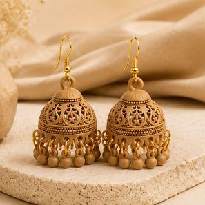 Matte Jhumka Earrings for Women – Traditional Bell Drop Earrings with Bead Tassels