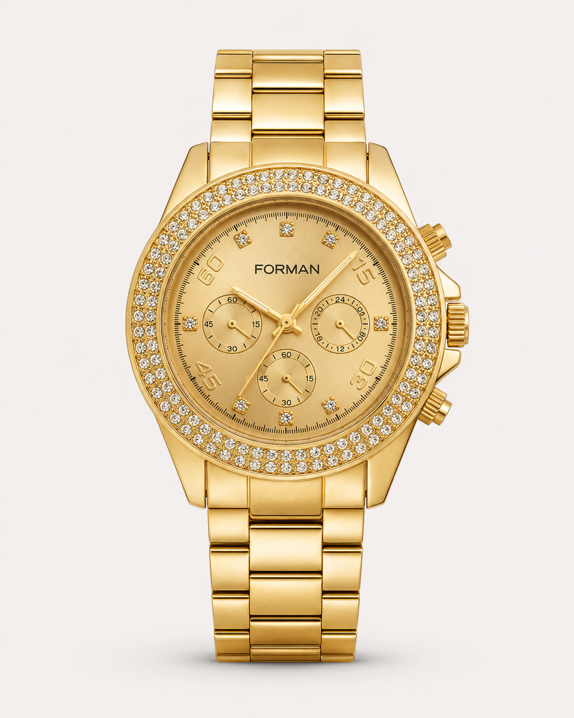 FORMAN Gold-Tone Crystal Bezel Multi-Dial Men’s Wristwatch