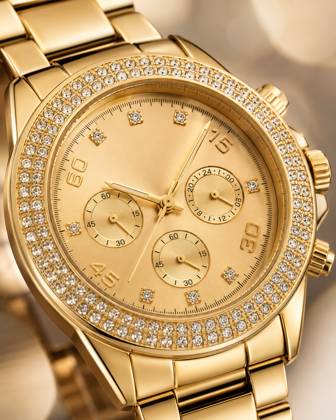 FORMAN Gold-Tone Crystal Bezel Multi-Dial Men’s Wristwatch