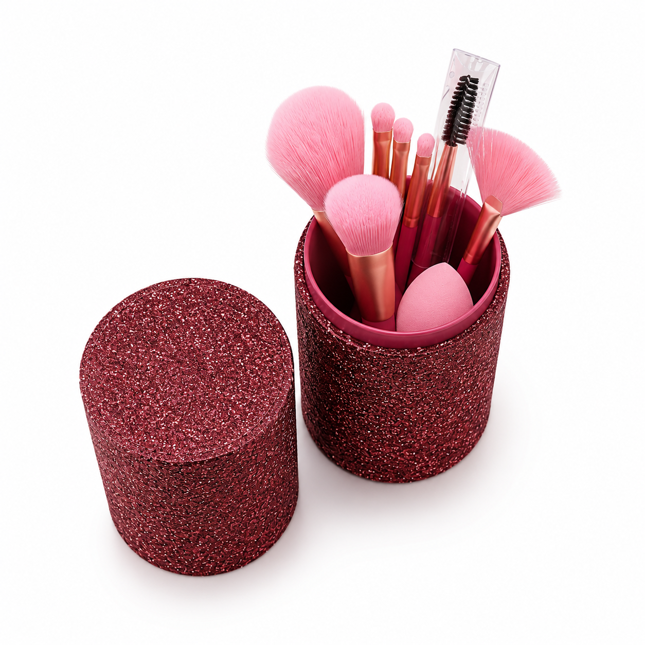 Elegant Rose Glitter Makeup Brush Set with Luxury Holder