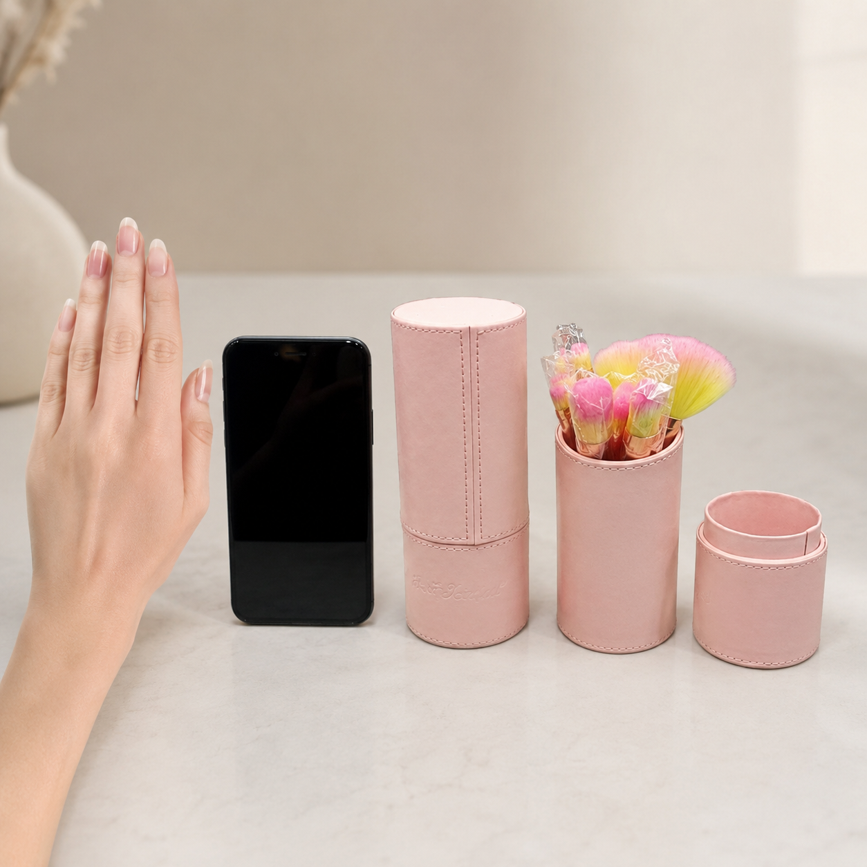 Blush Pink Travel Makeup Brush Set with Luxury Storage Case