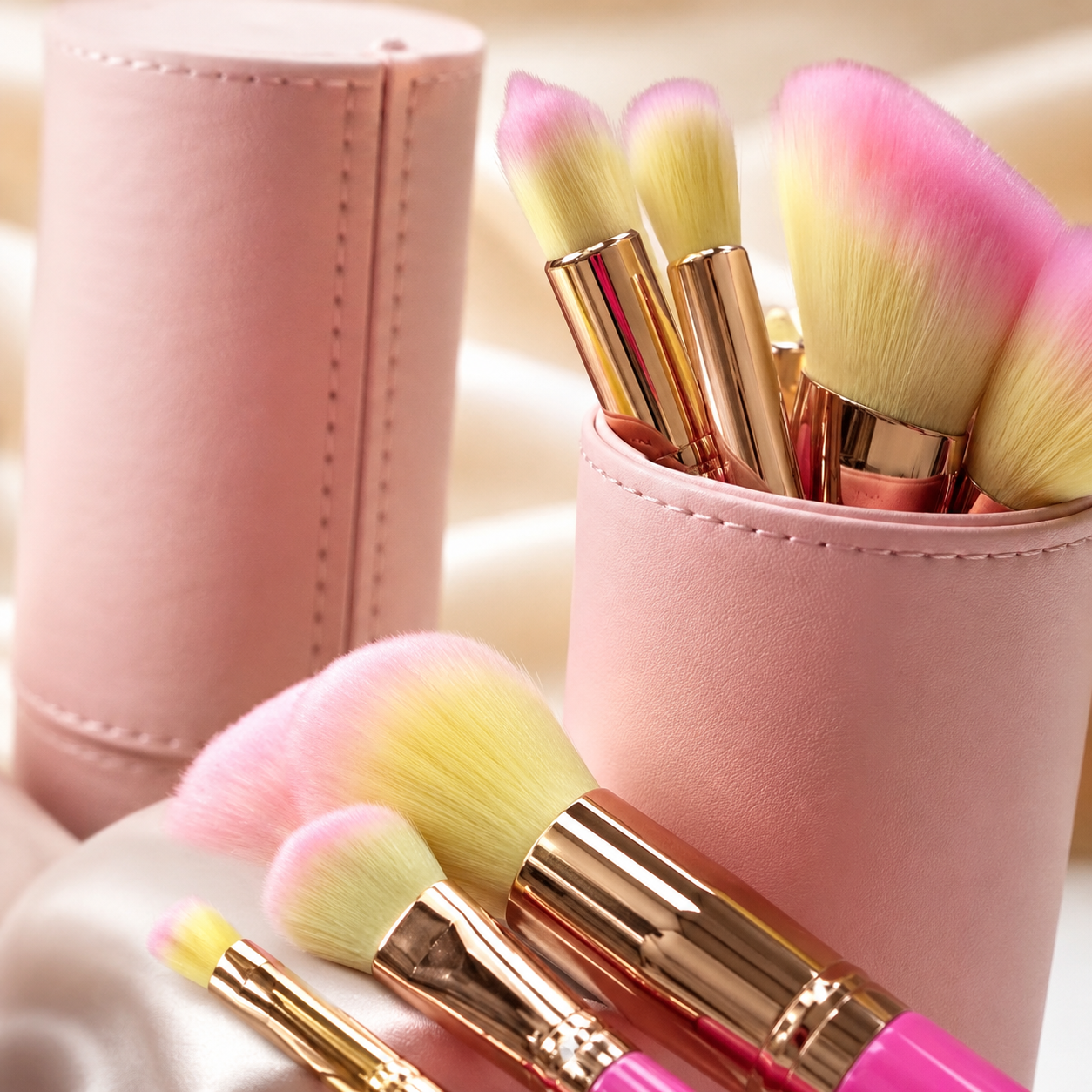 Blush Pink Travel Makeup Brush Set with Luxury Storage Case
