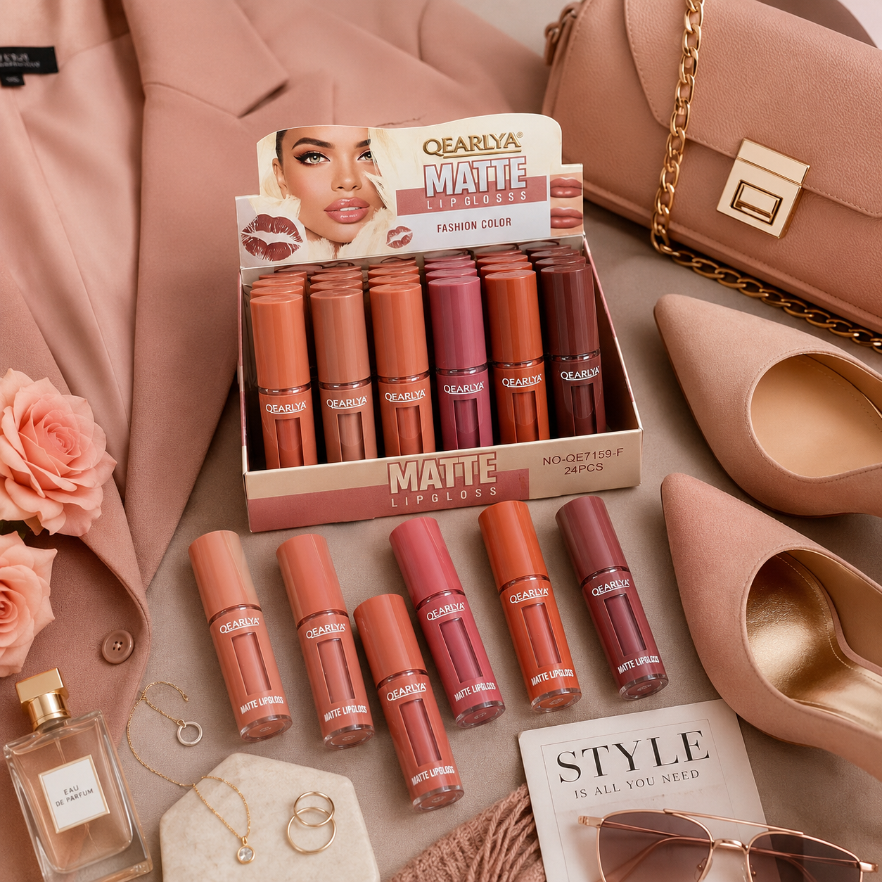 6 x QEARLYA Matte Lip Gloss shades– Fashion Color Long-Lasting Liquid Lipstick