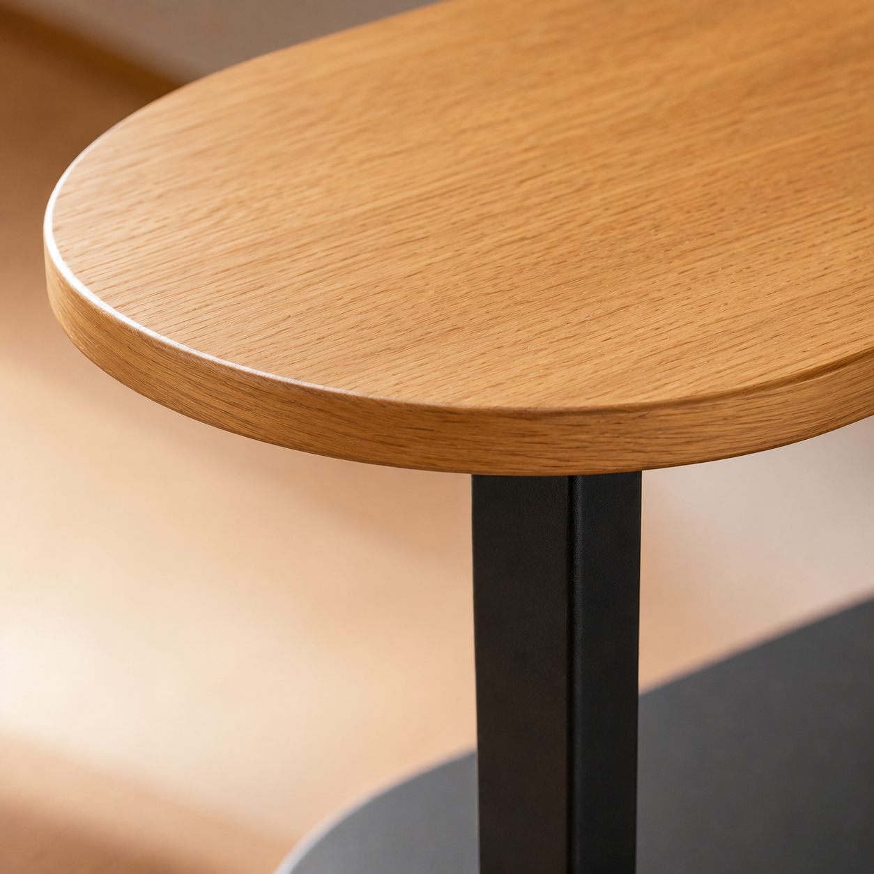 Modern C-Shaped Sofa Side Table with Wooden Top & Metal Base