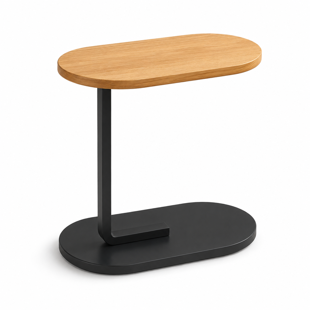 Modern C-Shaped Sofa Side Table with Wooden Top & Metal Base