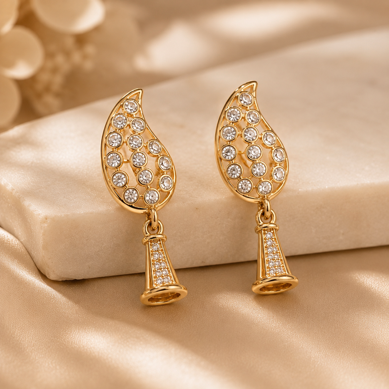 Traditional Indian Gold Plated Zirconia Jhumki Earrings for Girls & Women