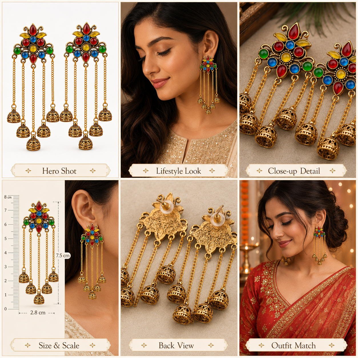Traditional Indian Tribal Multi-Color Dangling Jhumka Earrings