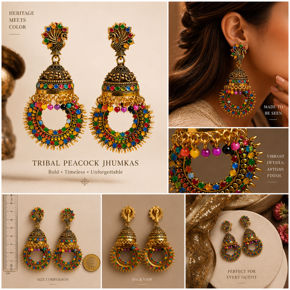 Traditional Indian Tribal Multi-Color Dangling Jhumka Earrings