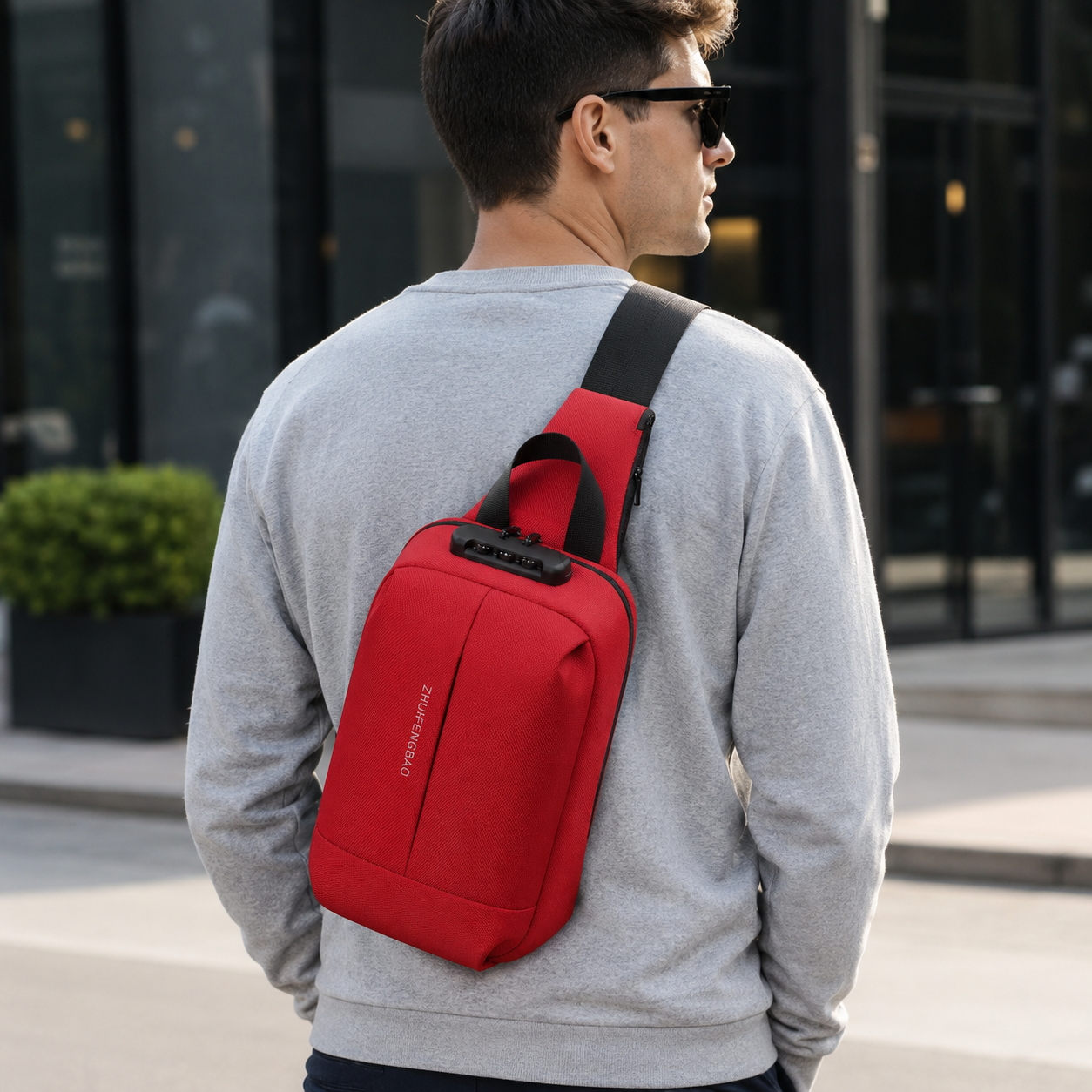 Red Anti-Theft Sling Bag with Password Lock – Crossbody Travel Chest Bag