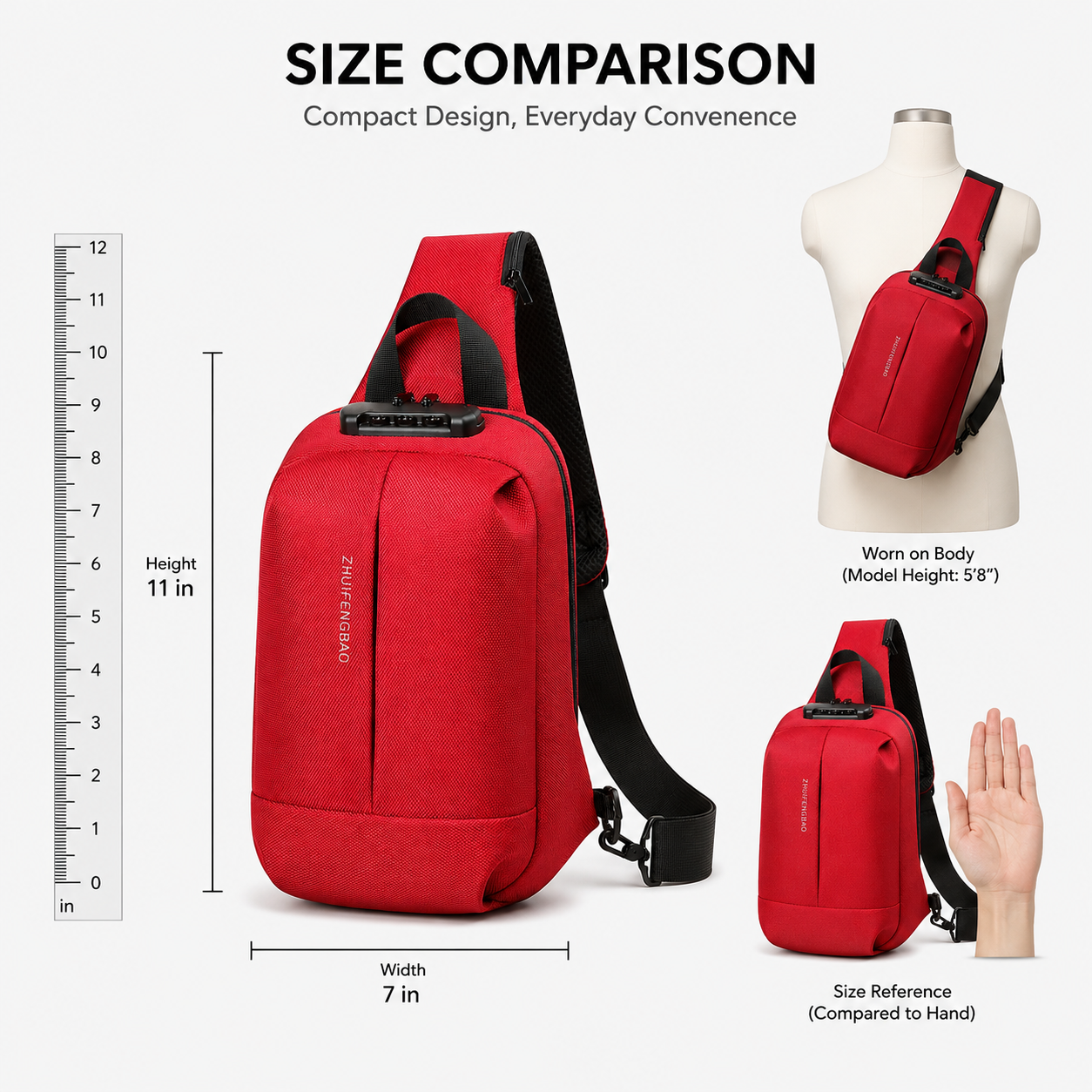 Red Anti-Theft Sling Bag with Password Lock – Crossbody Travel Chest Bag