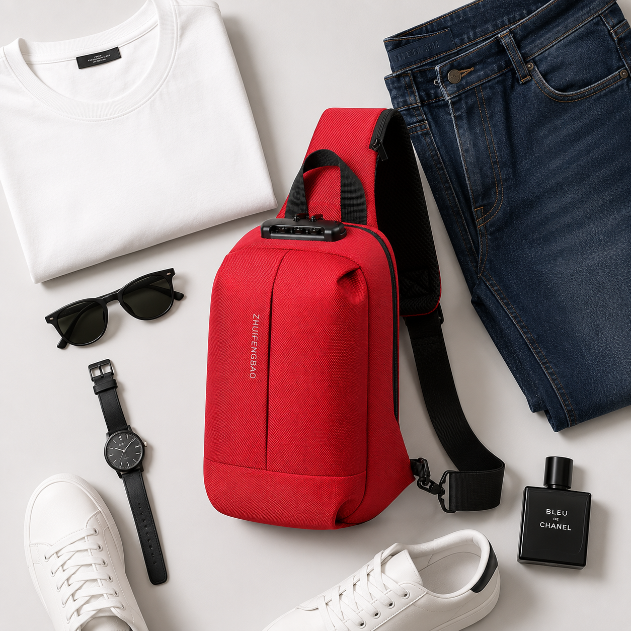 Red Anti-Theft Sling Bag with Password Lock – Crossbody Travel Chest Bag