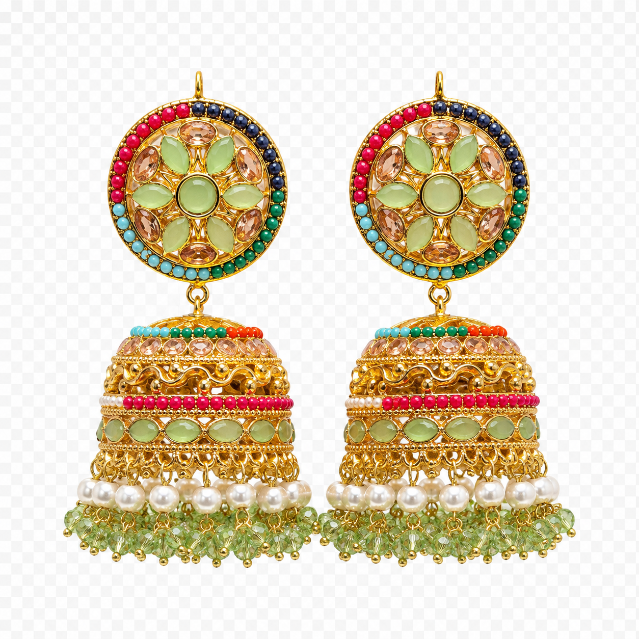 Traditional Indian Jhumka Earrings with Pearls – 7 Color Variants