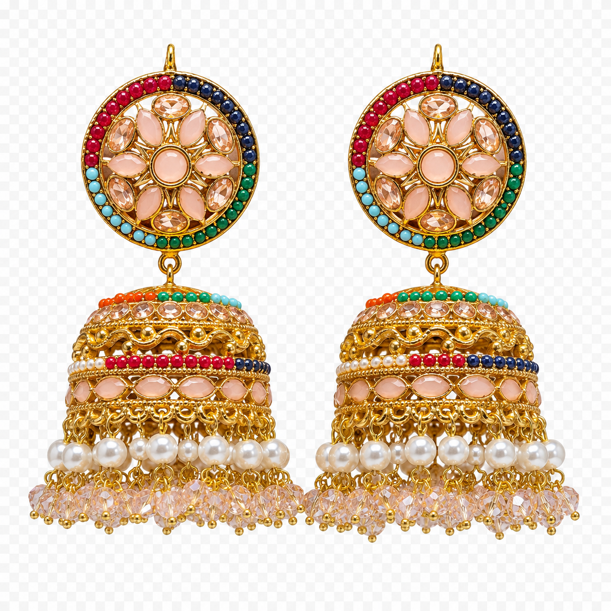 Traditional Indian Jhumka Earrings with Pearls – 7 Color Variants