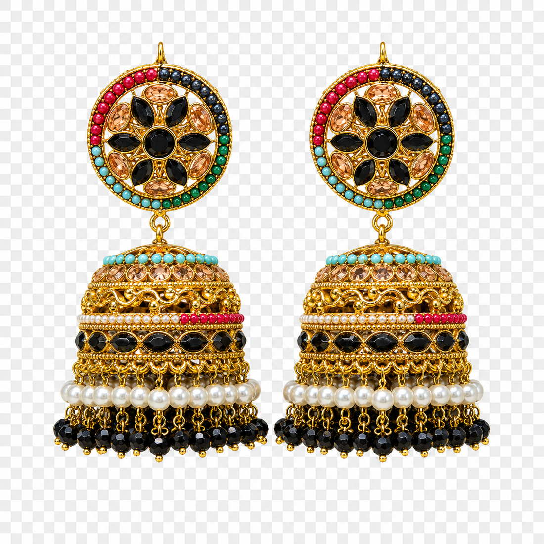 Traditional Indian Jhumka Earrings with Pearls – 7 Color Variants