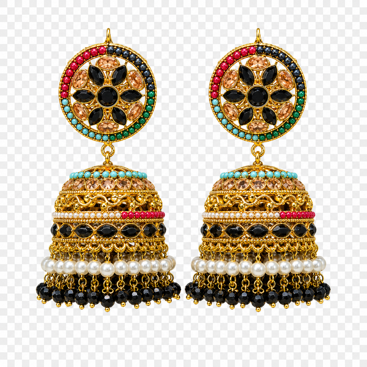 Traditional Indian Jhumka Earrings with Pearls – 7 Color Variants