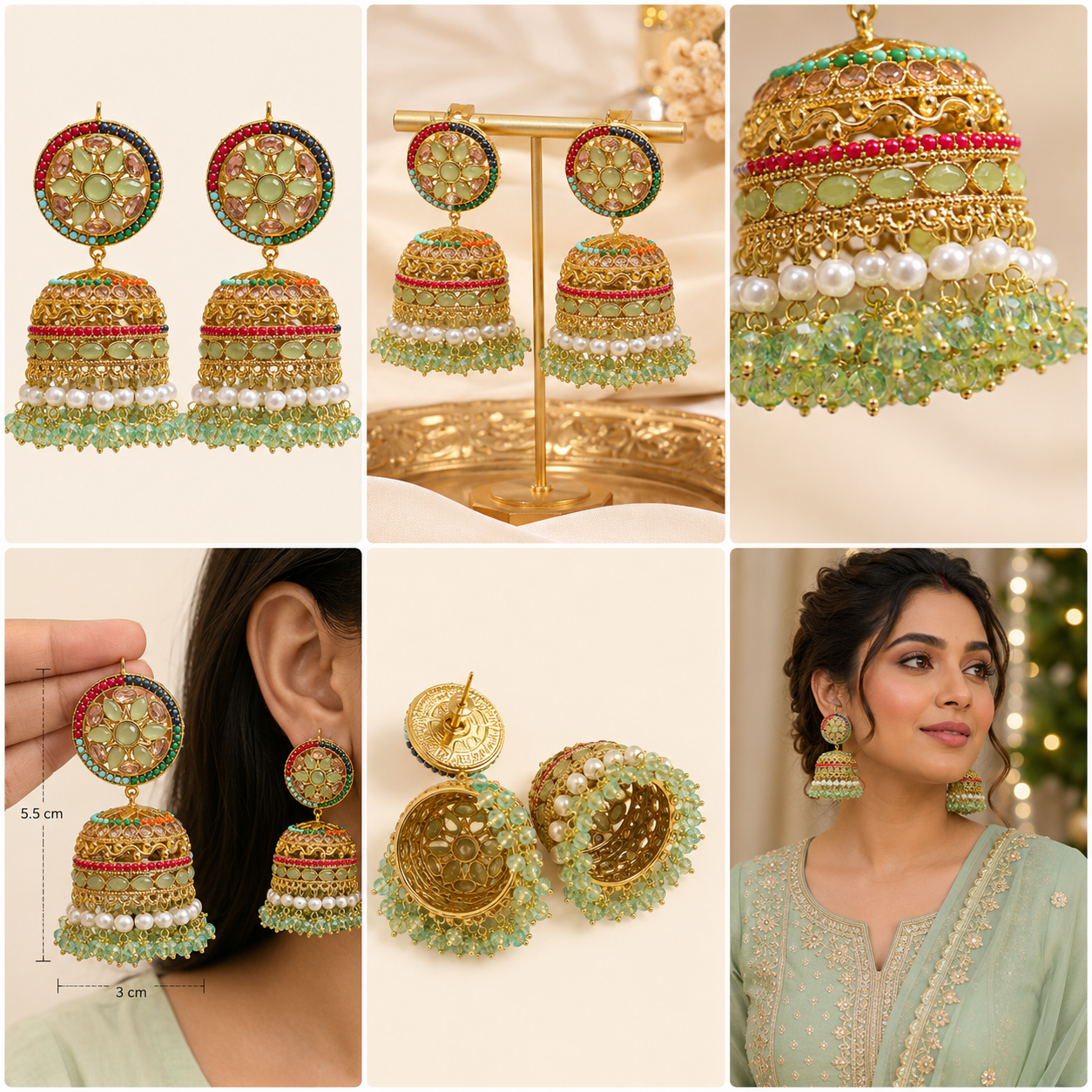 Traditional Indian Jhumka Earrings with Pearls – 7 Color Variants