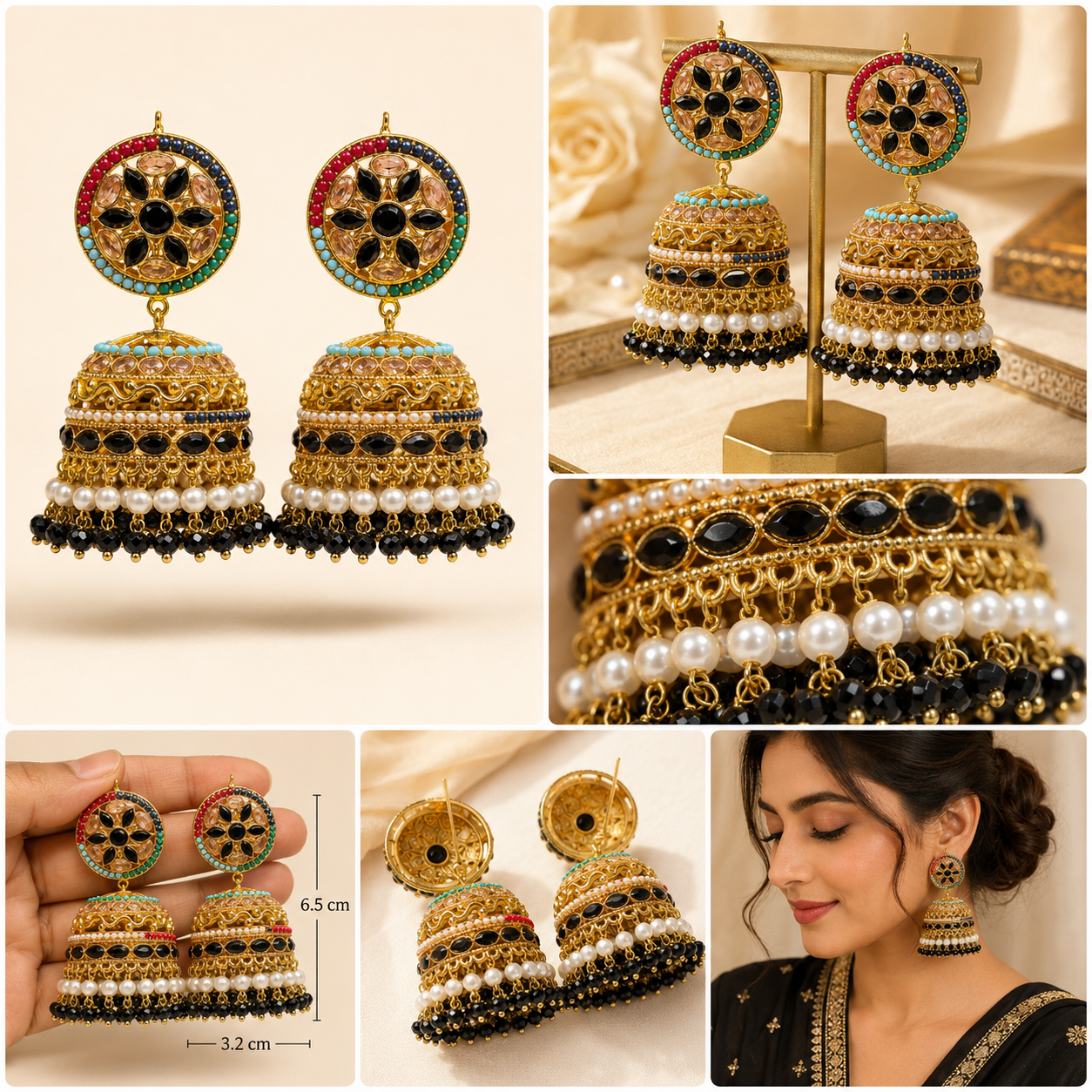 Traditional Indian Jhumka Earrings with Pearls – 7 Color Variants