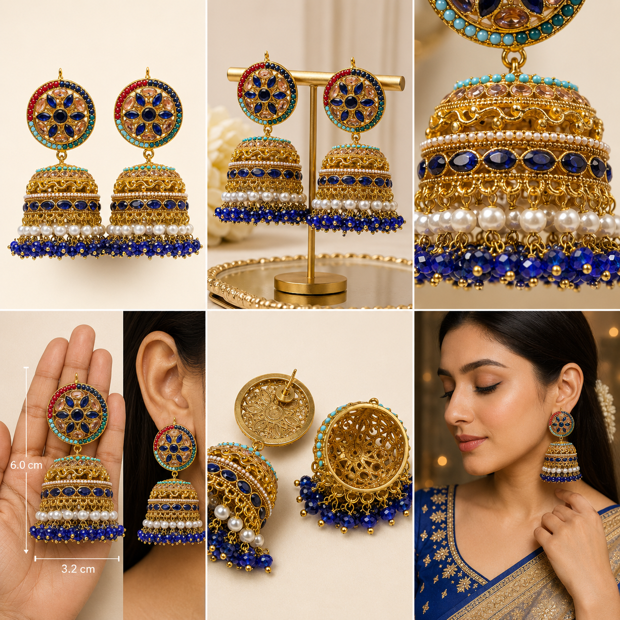 Traditional Indian Jhumka Earrings with Pearls – 7 Color Variants