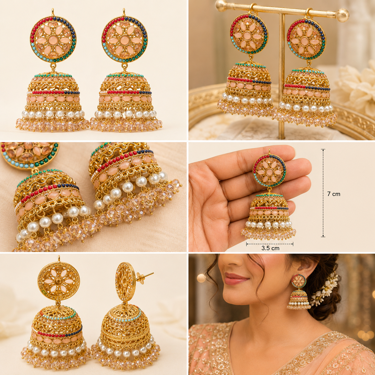 Traditional Indian Jhumka Earrings with Pearls – 7 Color Variants