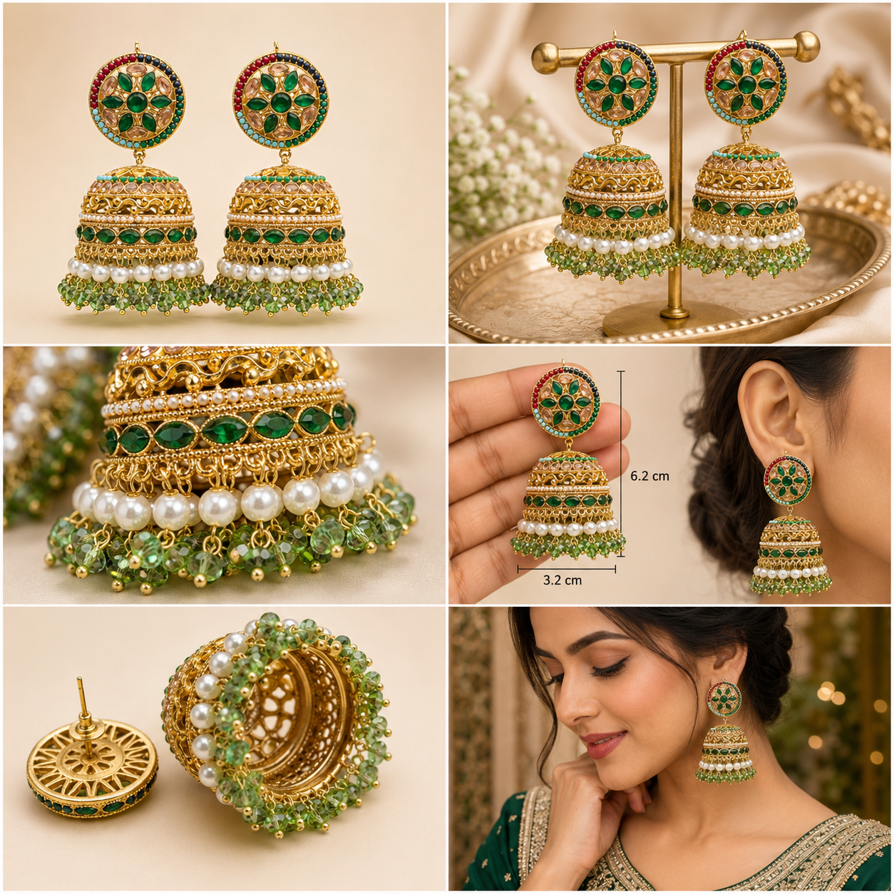 Traditional Indian Jhumka Earrings with Pearls – 7 Color Variants