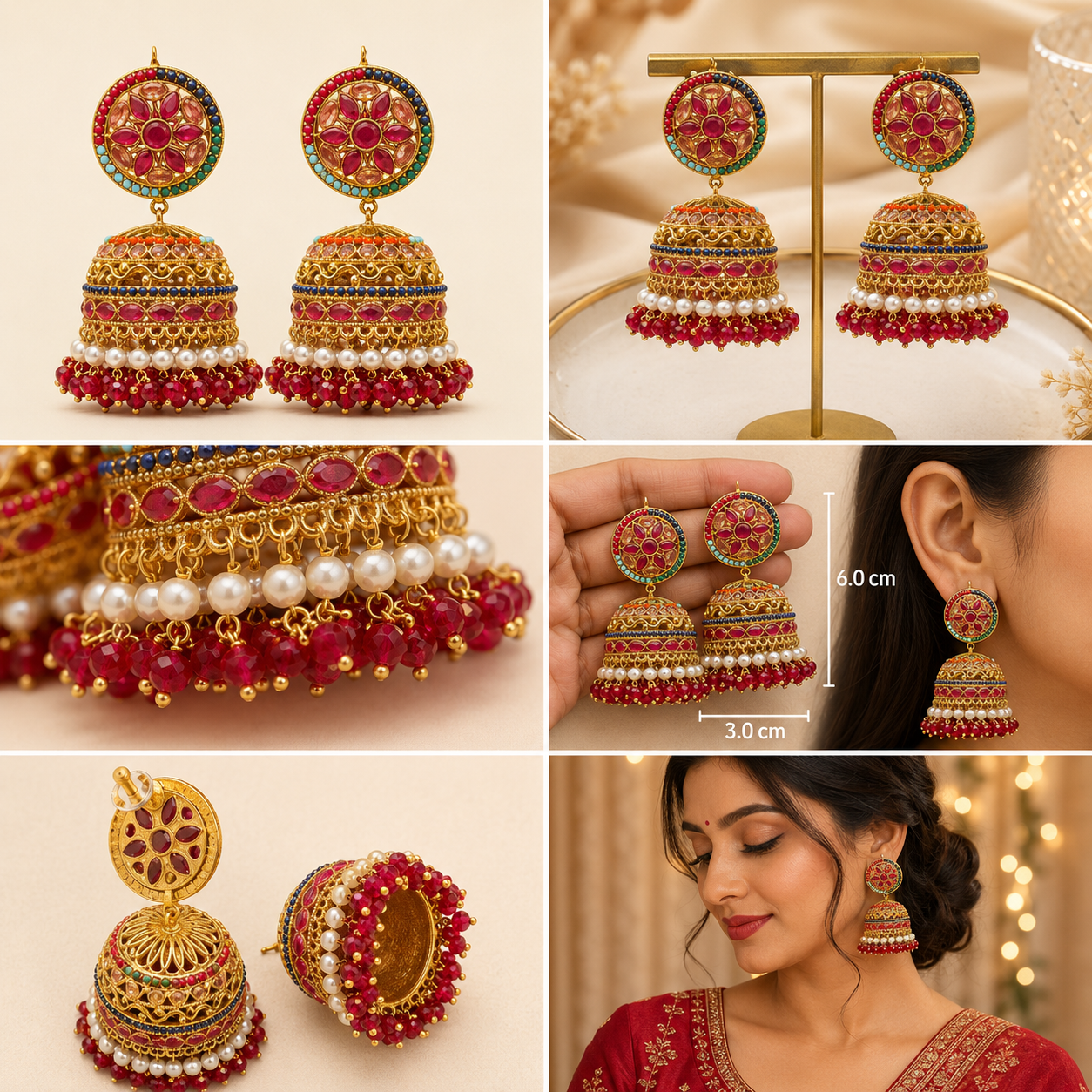 Traditional Indian Jhumka Earrings with Pearls – 7 Color Variants