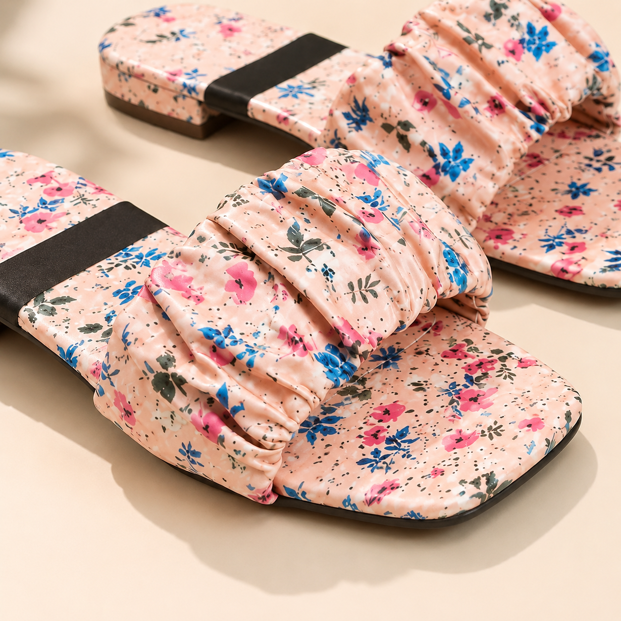 Floral Ruched Slide Sandals for Women