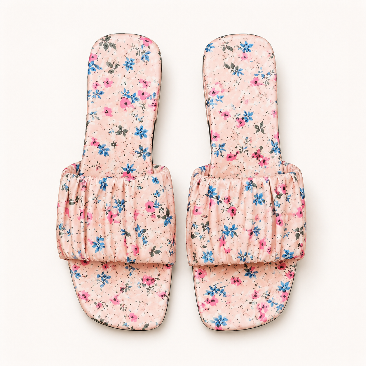 Floral Ruched Slide Sandals for Women