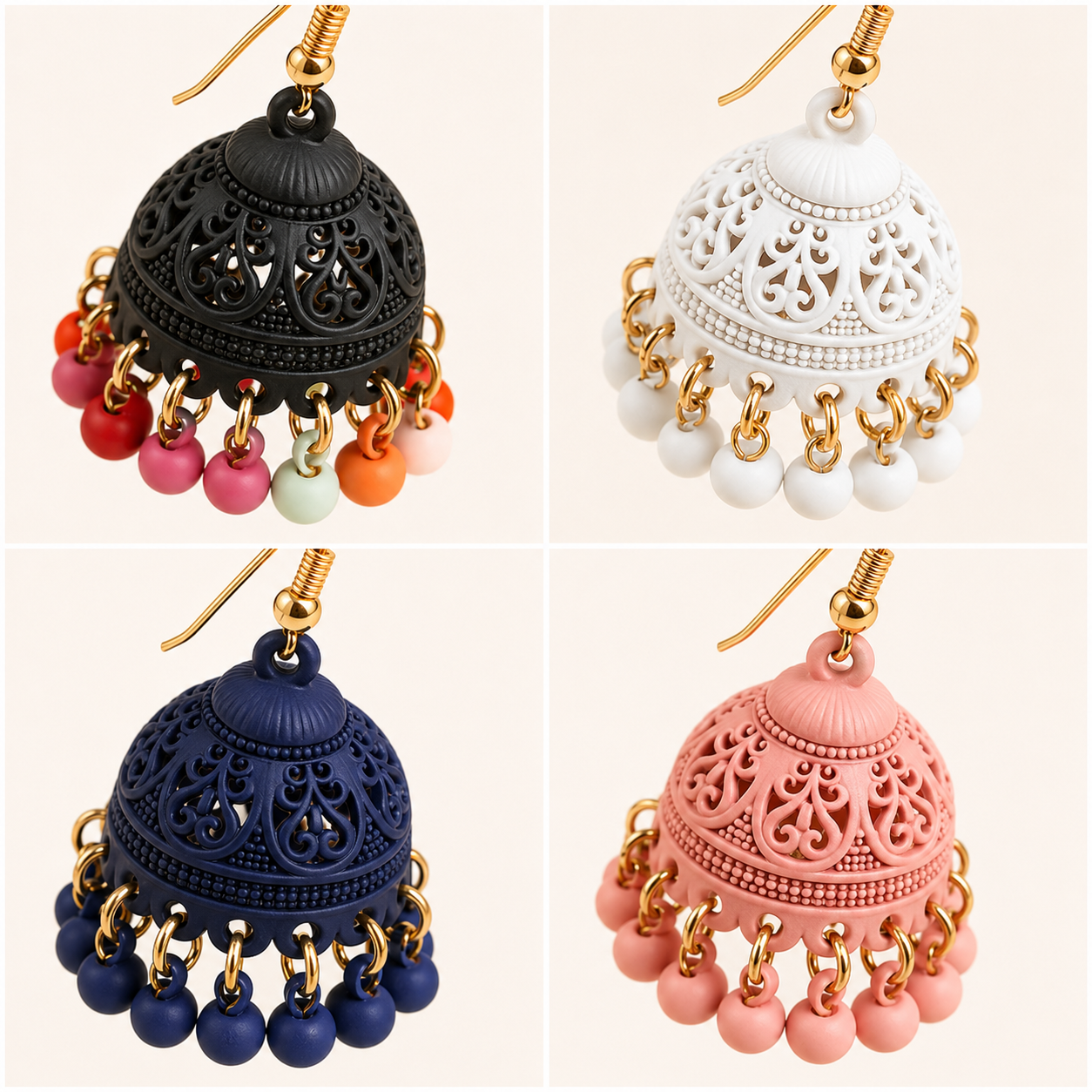 Matte Jhumka Earrings for Women – Traditional Bell Drop Earrings with Bead Tassels