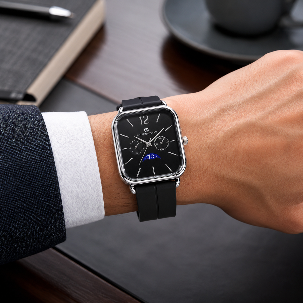 UNIVERSE POINT Square Dial Moon Style Watch with Silicone Strap