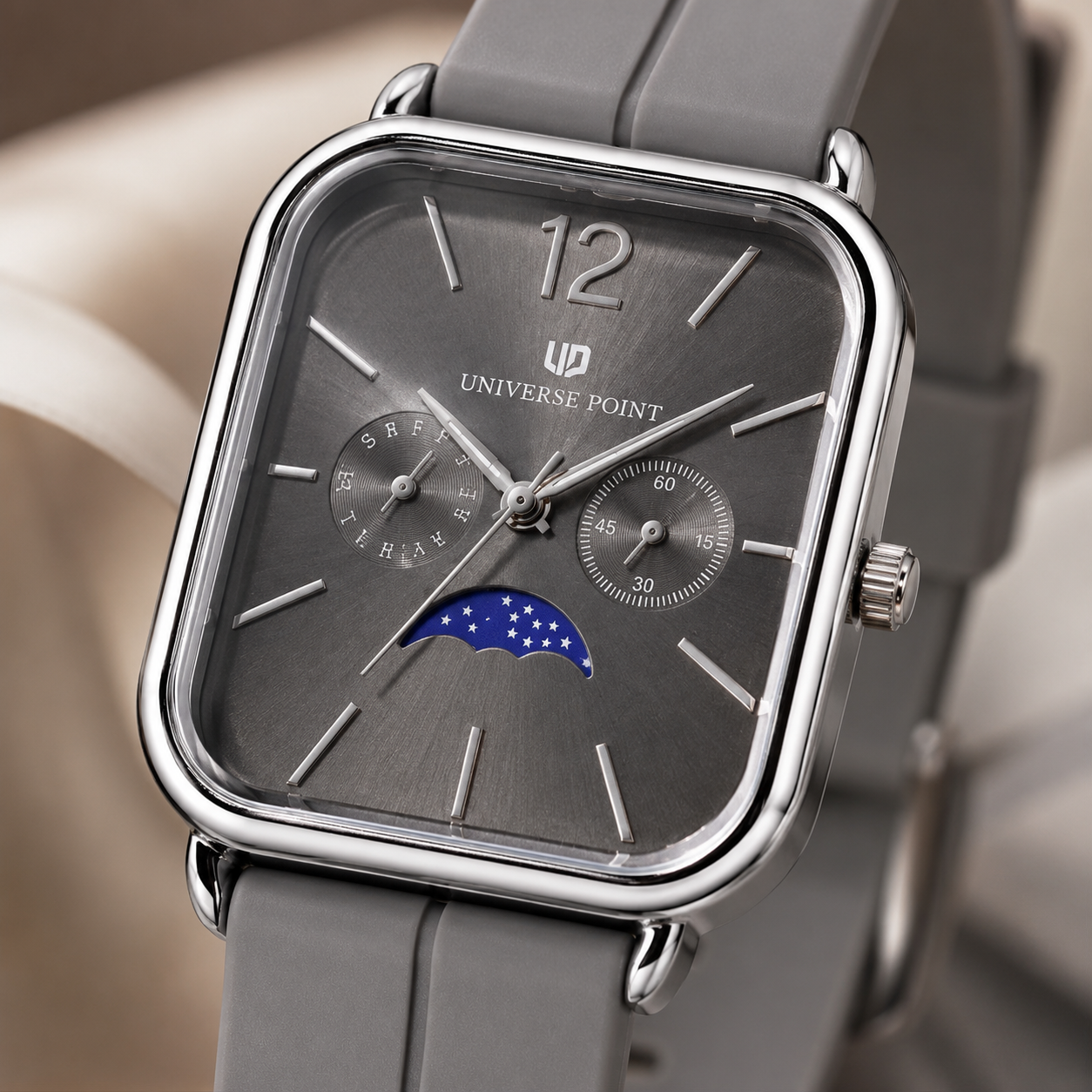 UNIVERSE POINT Square Dial Moon Style Watch with Silicone Strap