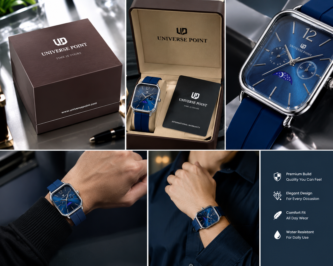 UNIVERSE POINT Square Dial Moon Style Watch with Silicone Strap
