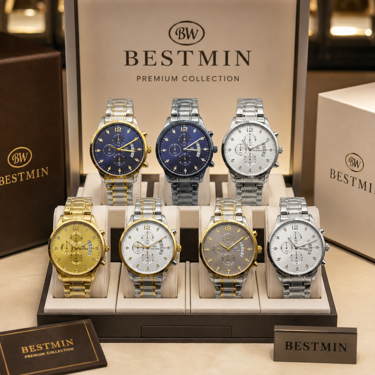 Luxury BESTWIN Chronograph Men’s Wrist Watch | Stainless Steel Diamond Dial Fashion Watch