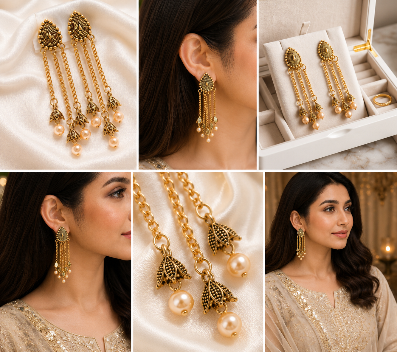 Gold-Tone Teardrop Pearl Tassel Earrings