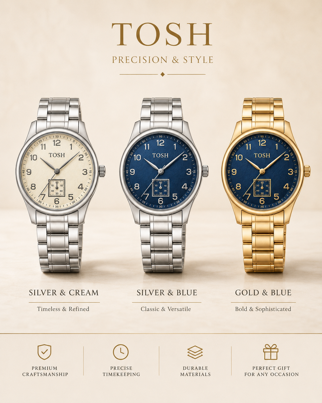 TOSH Precision & Style Stainless Steel Analog Watch for Couples