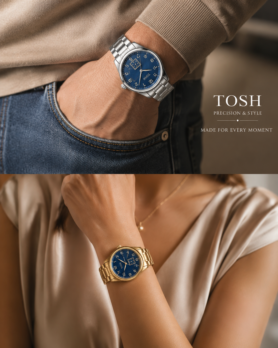TOSH Precision & Style Stainless Steel Analog Watch for Couples