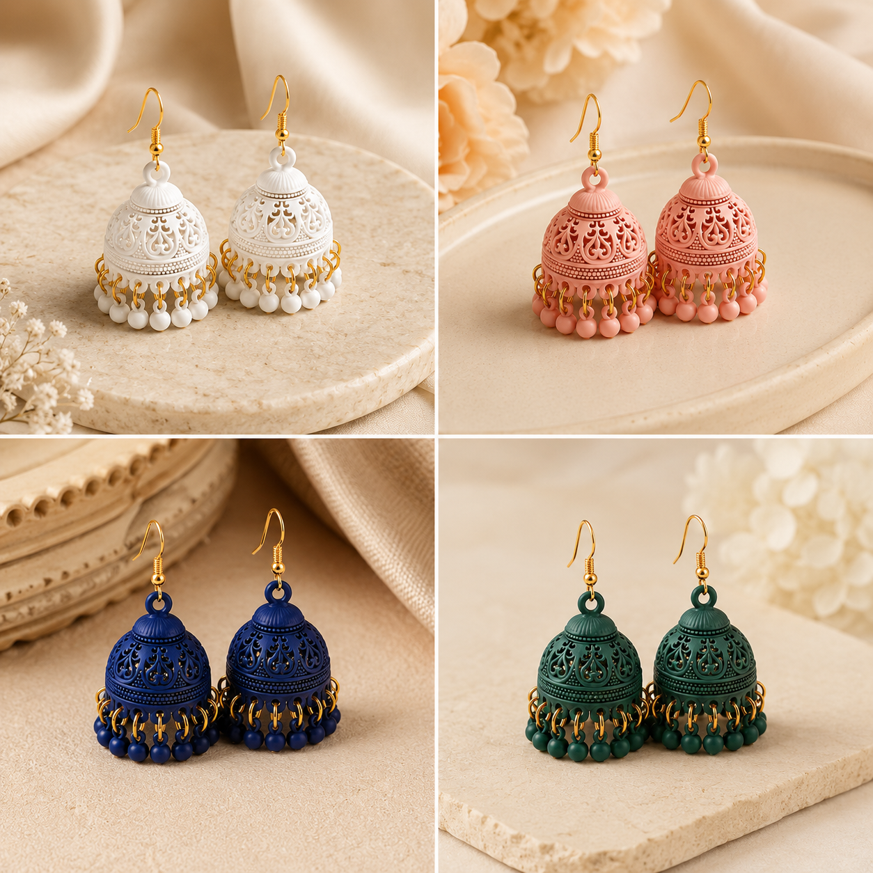 Matte Jhumka Earrings for Women – Traditional Bell Drop Earrings with Bead Tassels