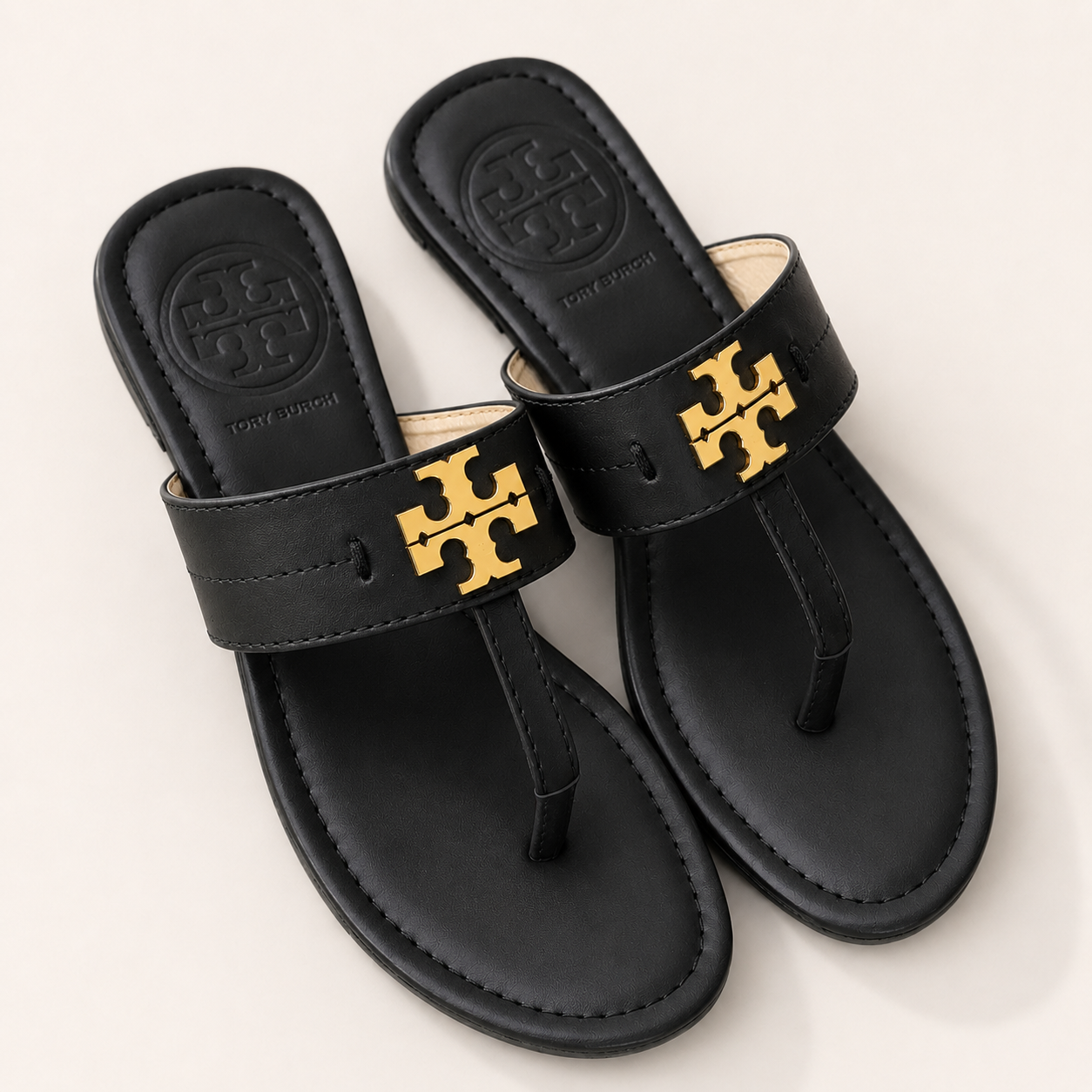 Women’s White Gold Logo Slide Sandals – Premium Flat Summer Slippers