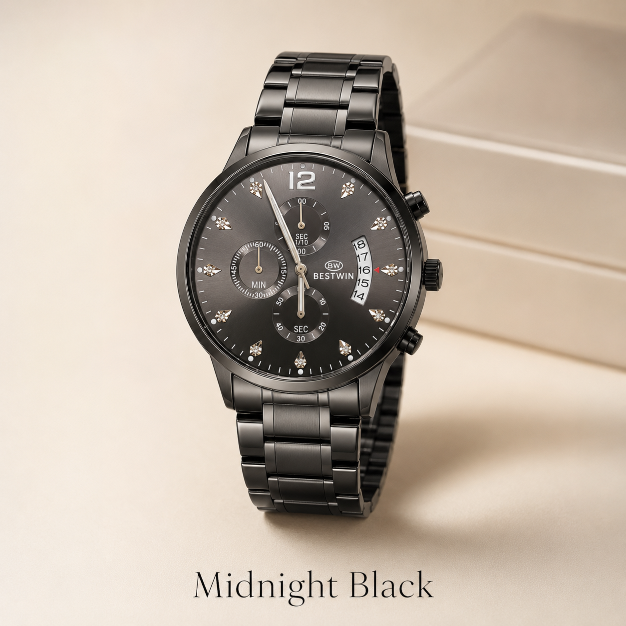 Luxury BESTWIN Chronograph Men’s Wrist Watch | Stainless Steel Diamond Dial Fashion Watch